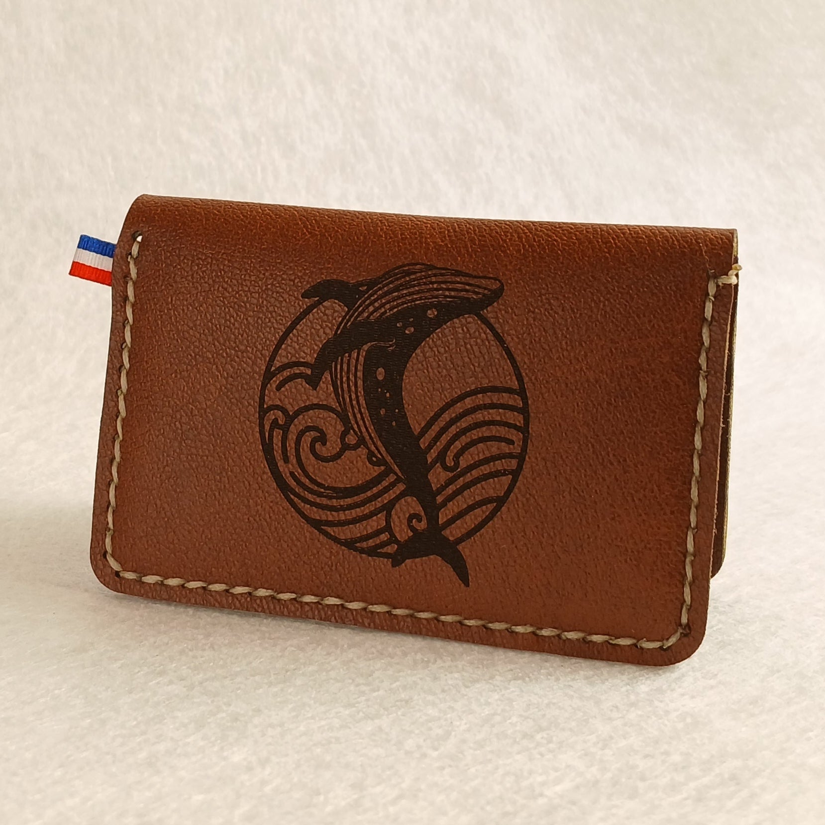 Porte-cartes artisanal en simili cuir cousu main