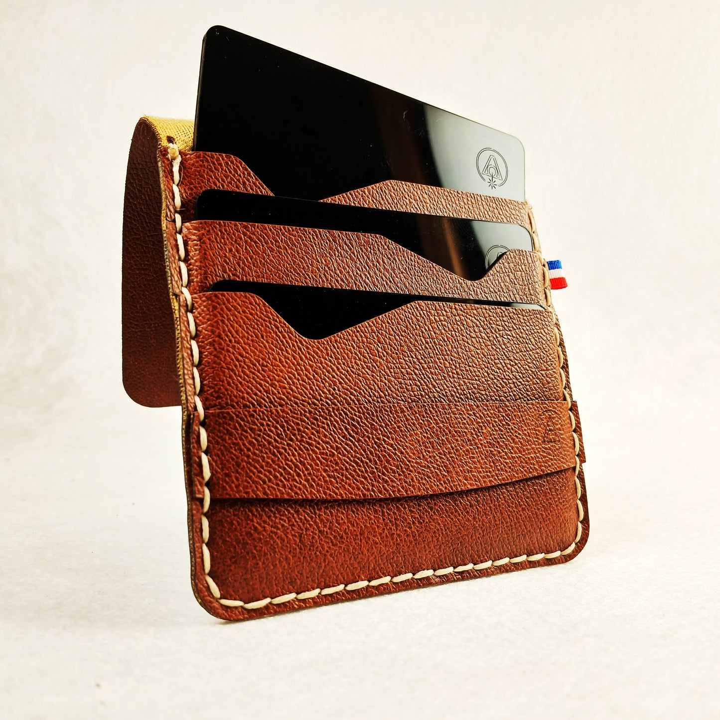 Porte-cartes personnalisé – Simili cuir cousu main 3 emplacements