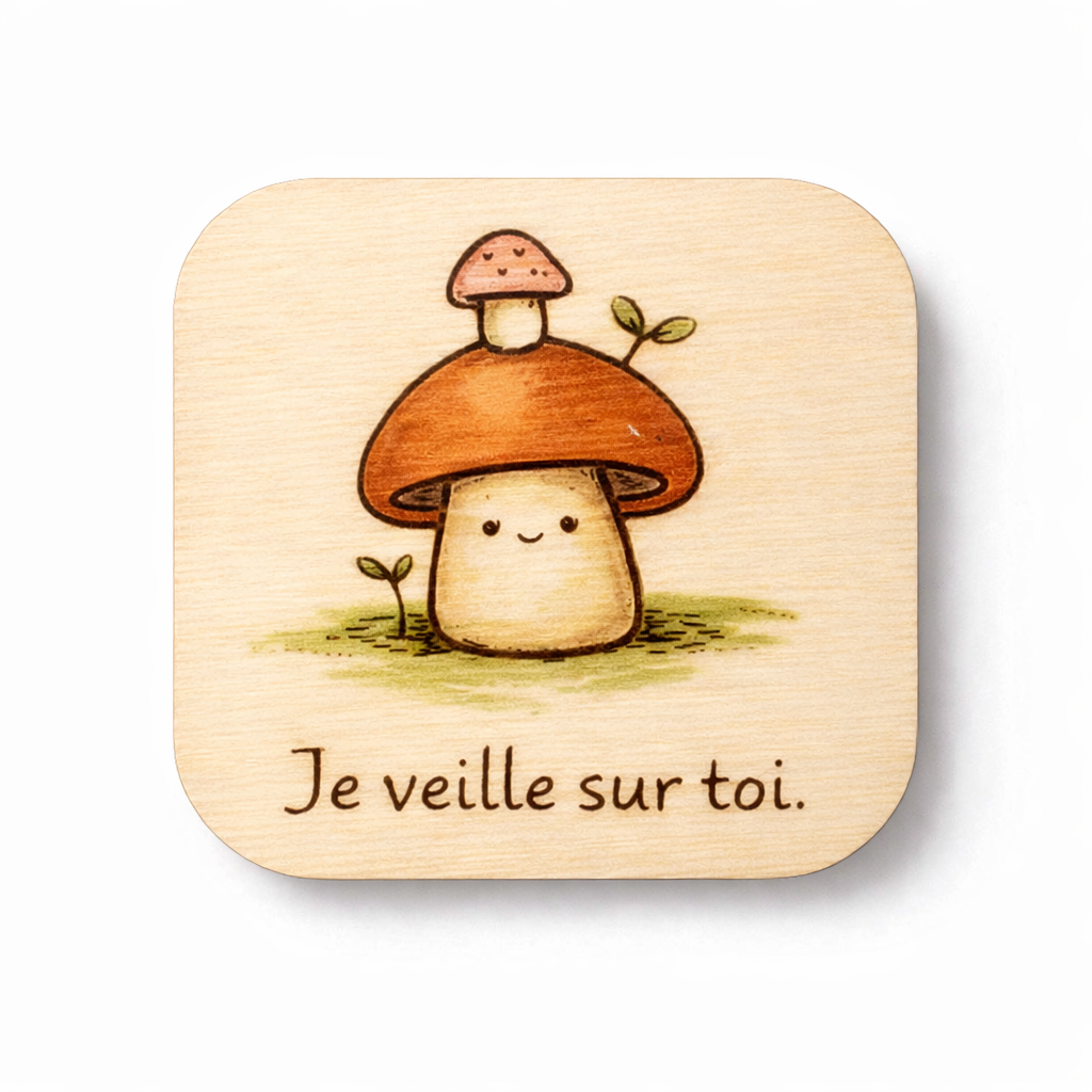 Magnets en bois Champignons Bienveillants