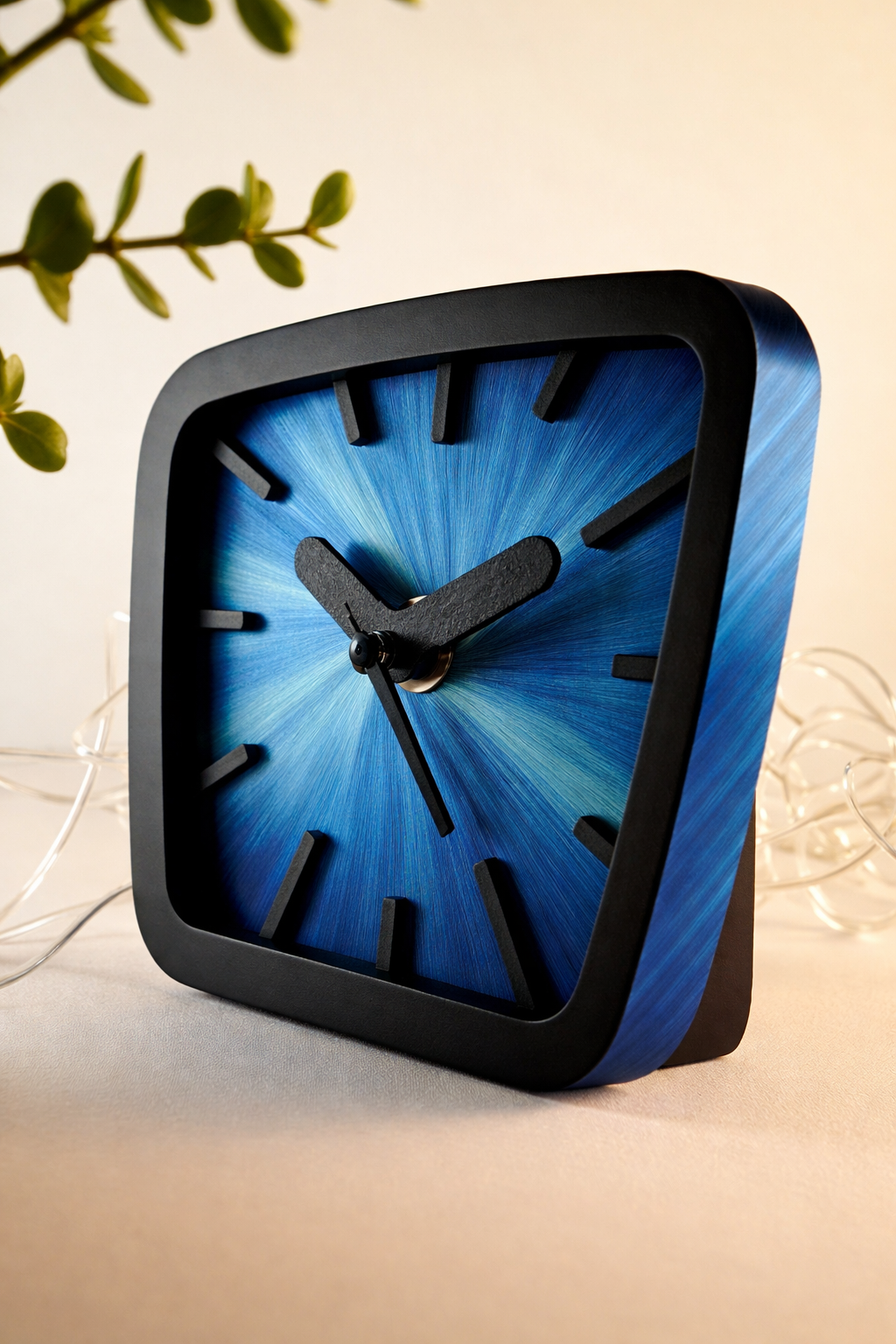 Horloge à poser « Solstice » en bois et marqueterie de paille de seigle