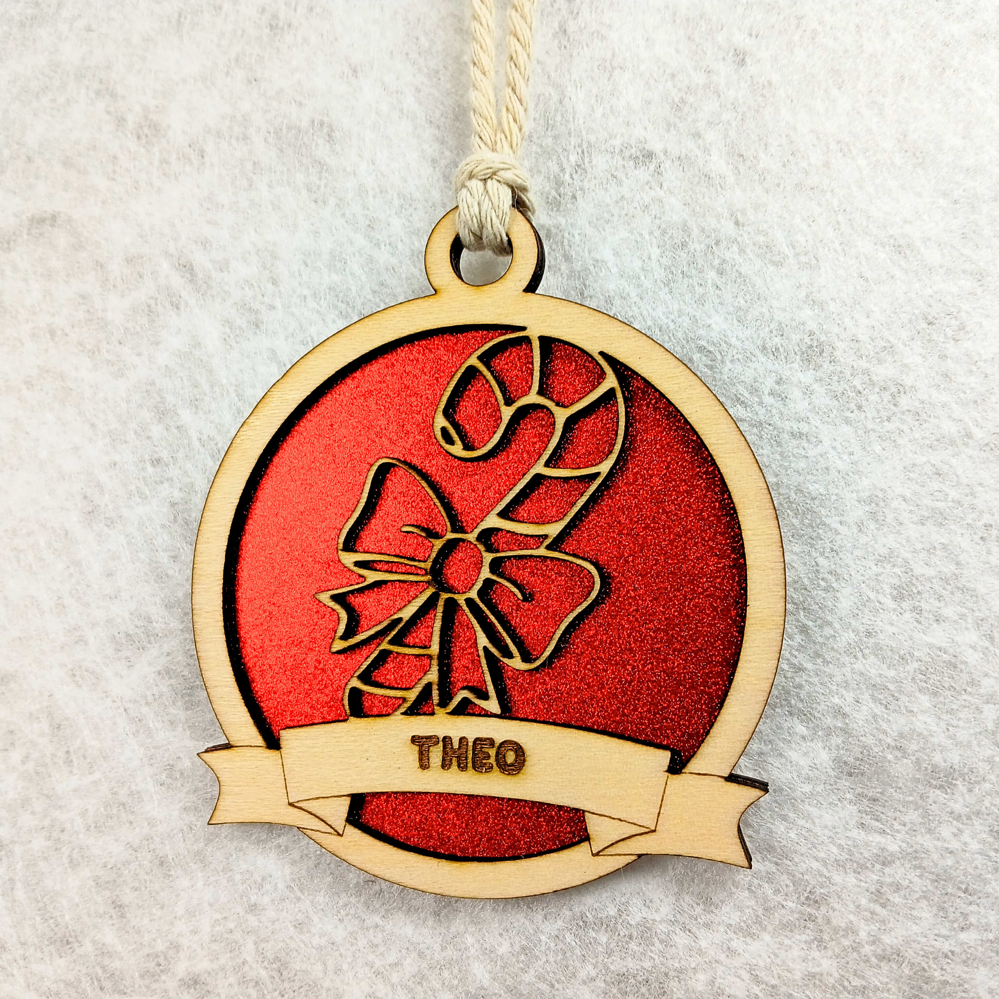 Boules de Noël personnalisées en bois pailleté