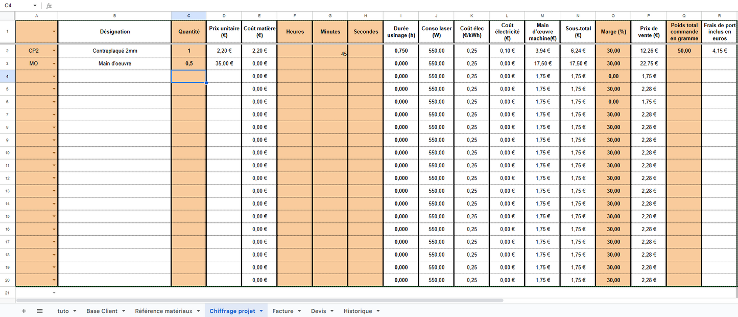 Pack Gestion Alpha Omega Laser – Fichier Excel & Google Sheets