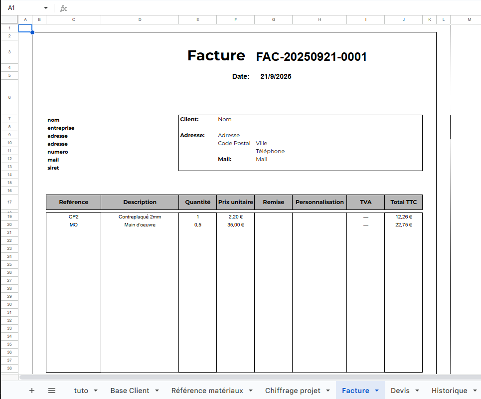 Pack Gestion Alpha Omega Laser – Fichier Excel & Google Sheets