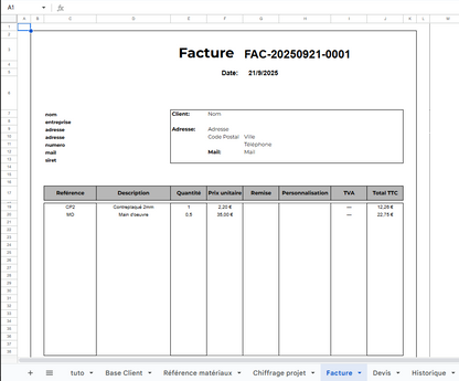 Pack Gestion Alpha Omega Laser – Fichier Excel & Google Sheets