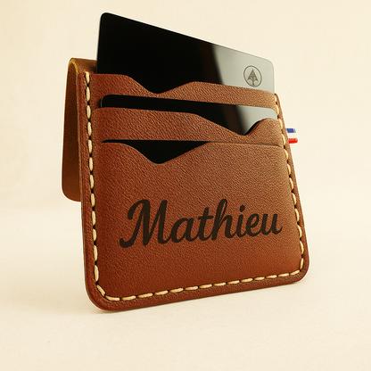 Porte-cartes personnalisé – Simili cuir cousu main 3 emplacements
