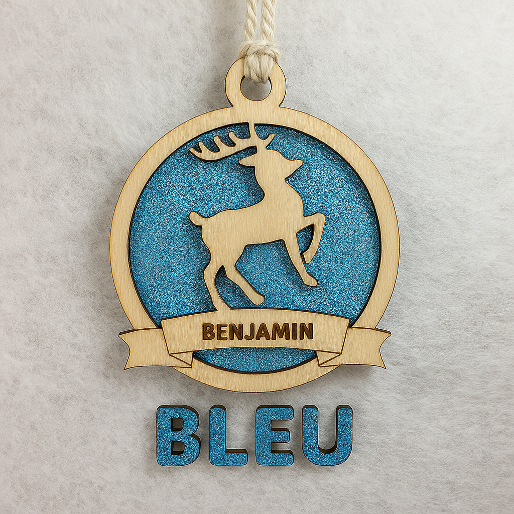 Boules de Noël personnalisées en bois pailleté