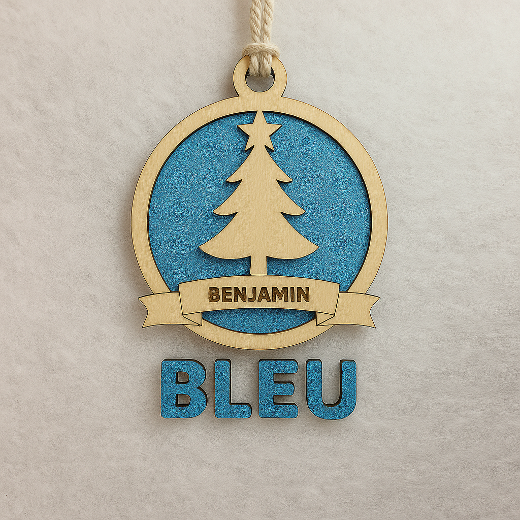 Boules de Noël personnalisées en bois pailleté