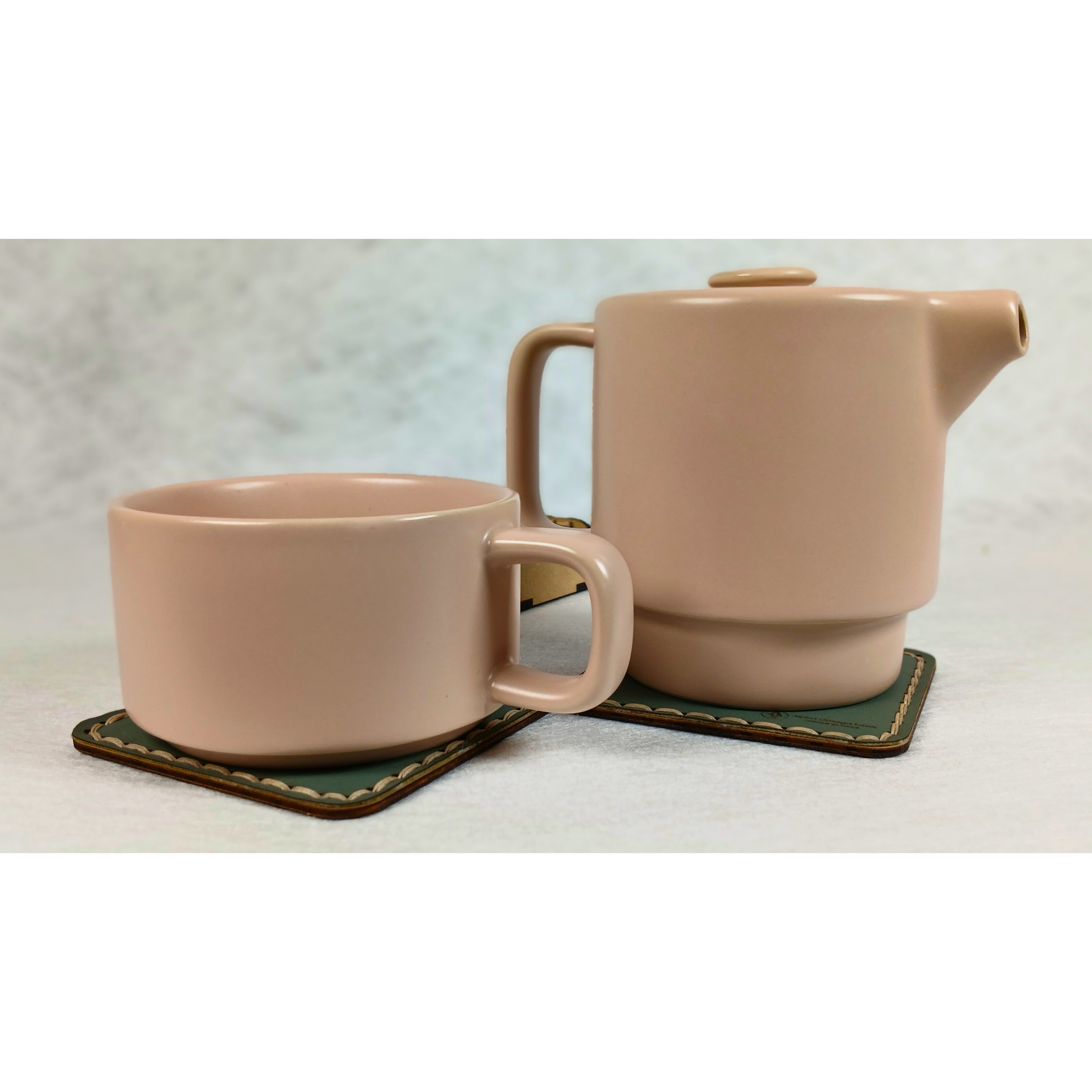 Set artisanal de 4 dessous de verre avec support