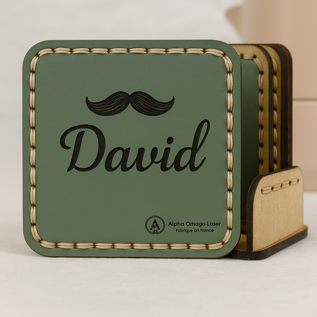 Set artisanal de 4 dessous de verre avec support