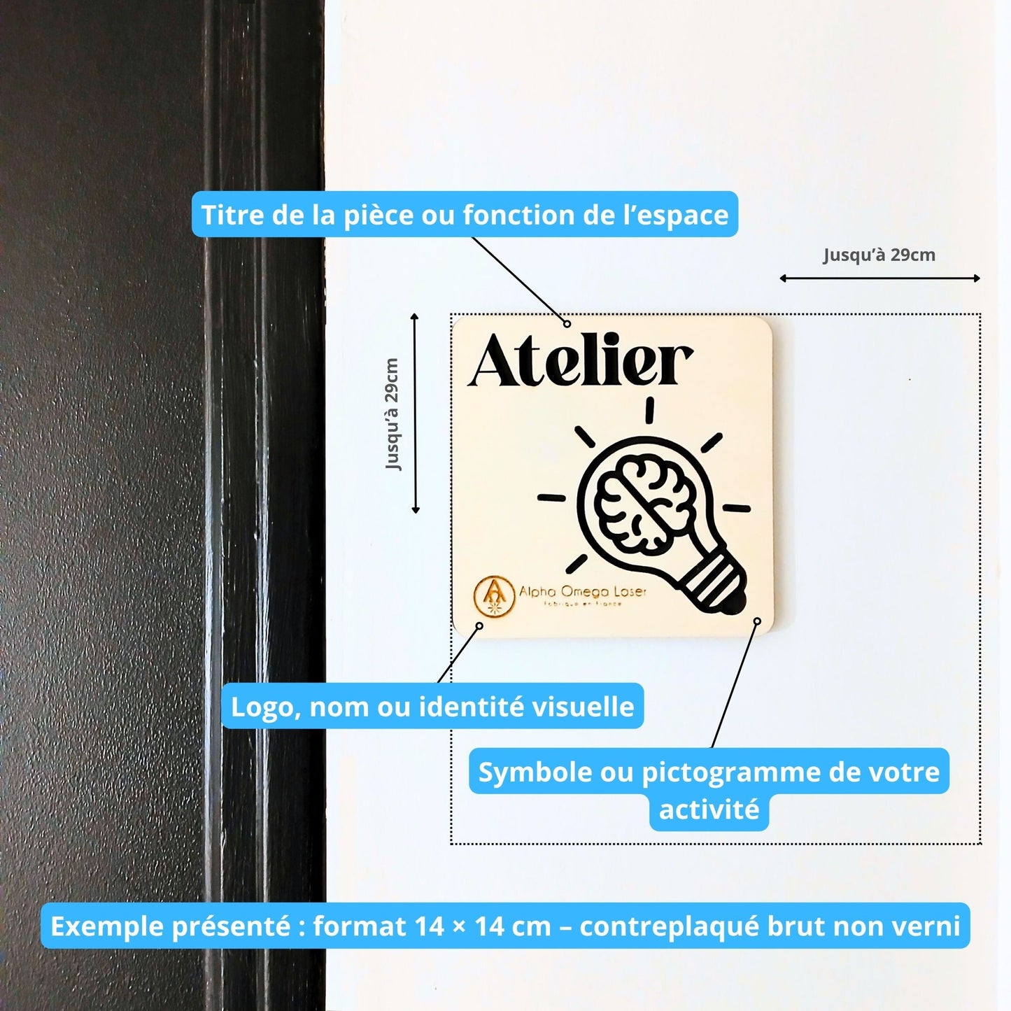 SUR DEVIS UNIQUEMENT Plaque de porte personnalisée – Atelier, bureau ou chambre