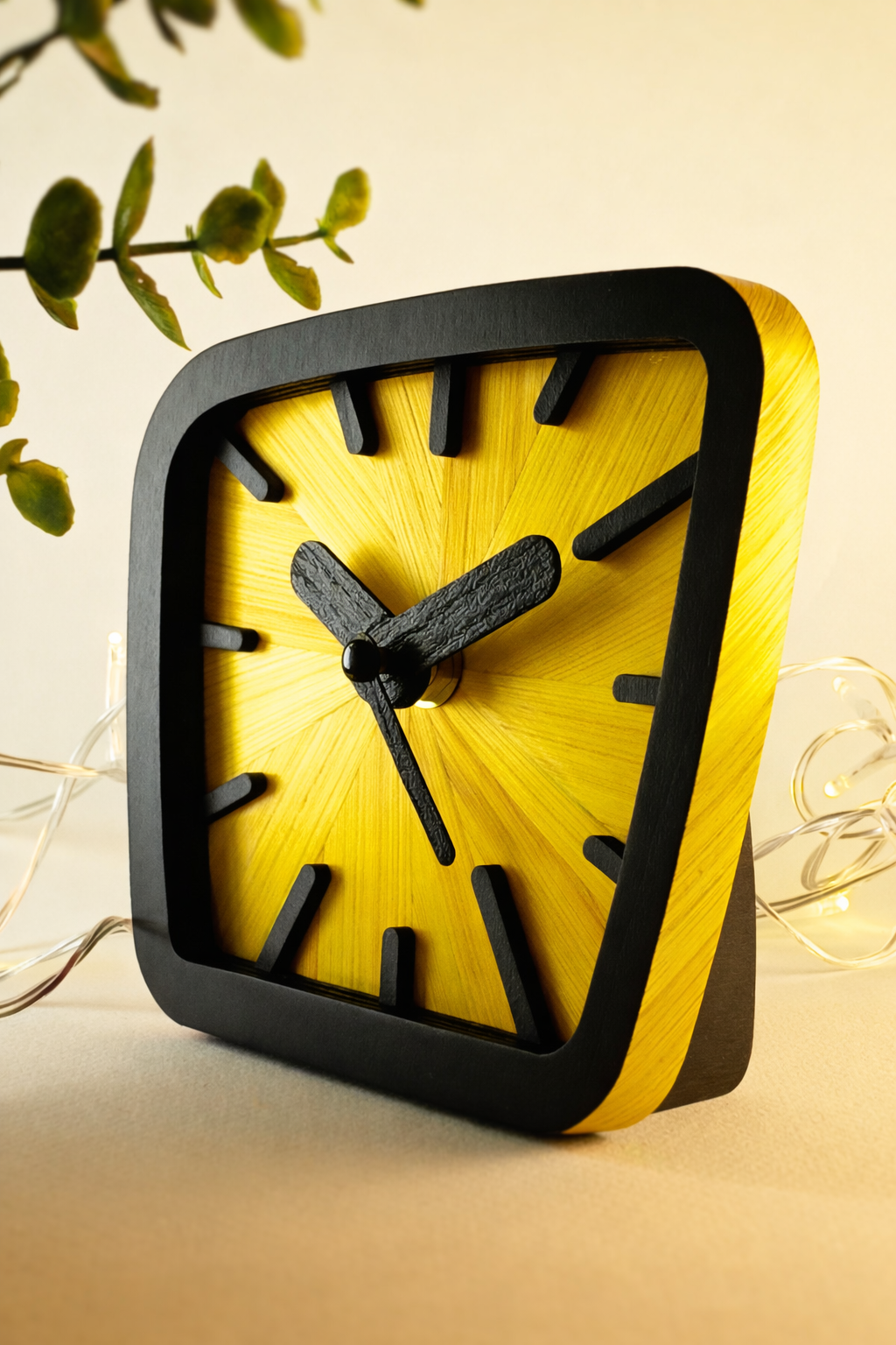 Horloge à poser « Solstice » en bois et marqueterie de paille de seigle