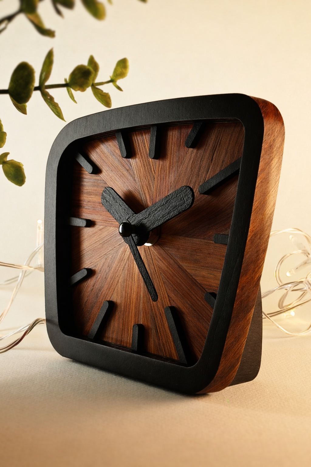 Horloge à poser « Solstice » en bois et marqueterie de paille de seigle