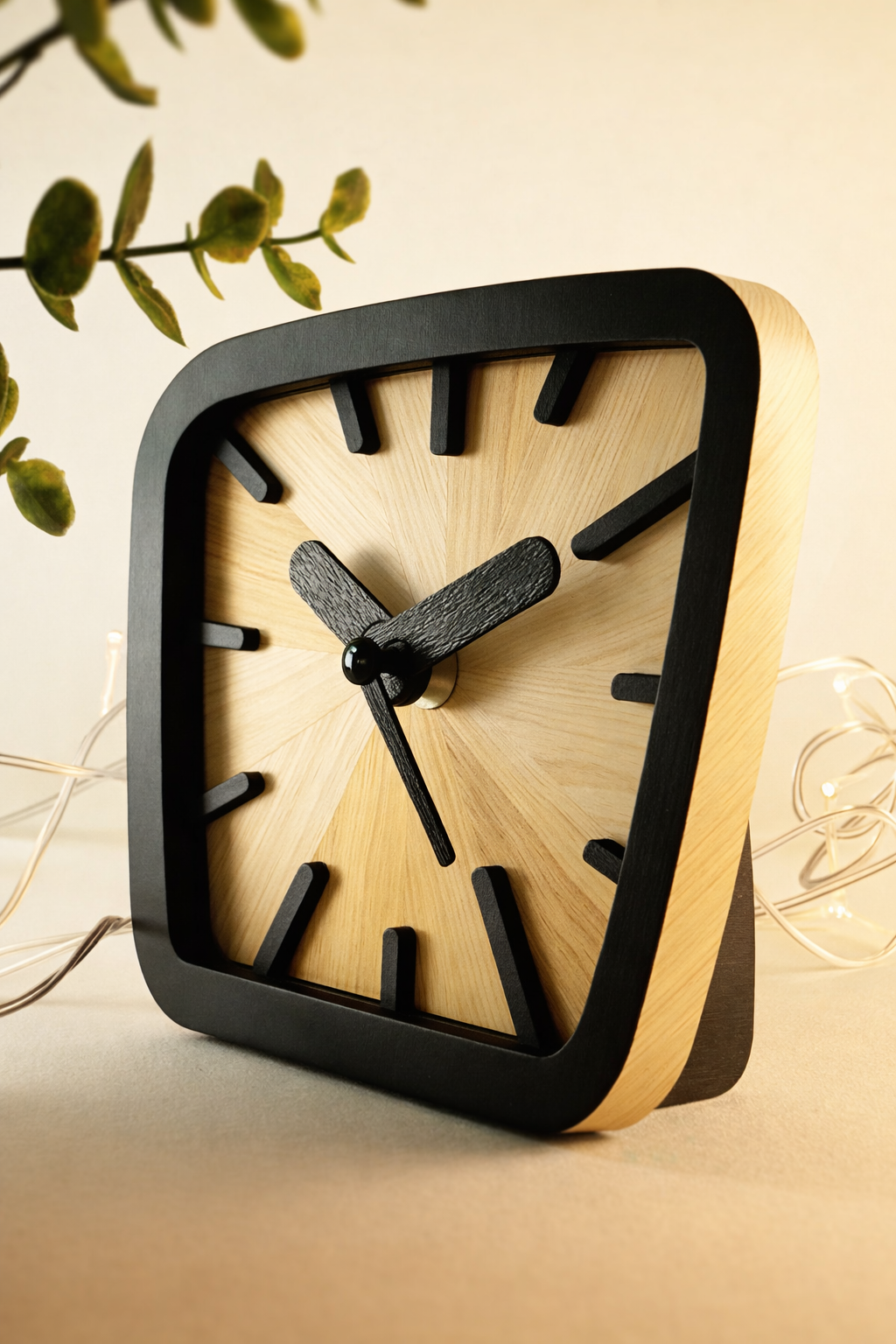 Horloge à poser « Solstice » en bois et marqueterie de paille de seigle