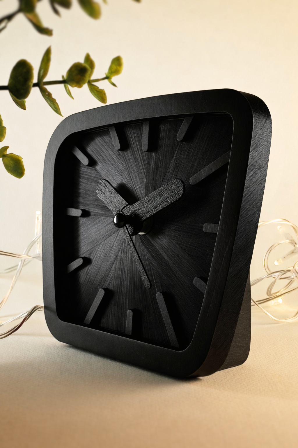 Horloge à poser « Solstice » en bois et marqueterie de paille de seigle