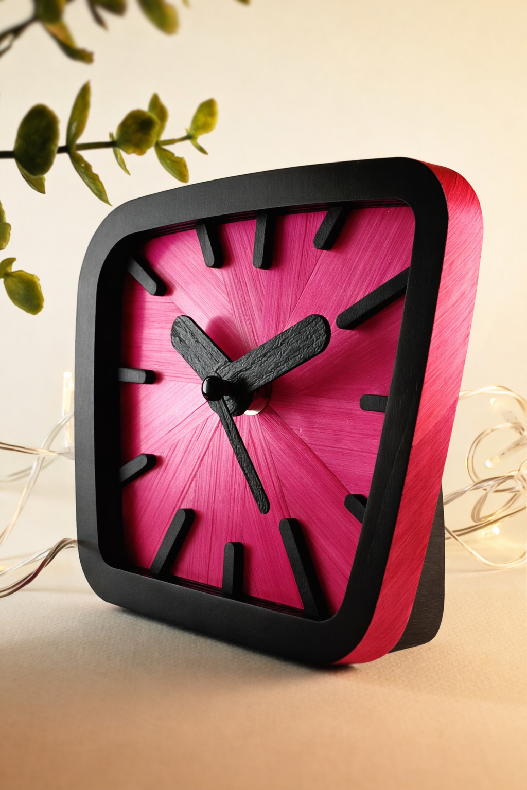 Horloge à poser « Solstice » en bois et marqueterie de paille de seigle