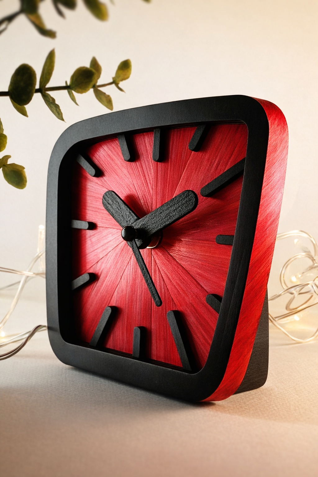 Horloge à poser « Solstice » en bois et marqueterie de paille de seigle