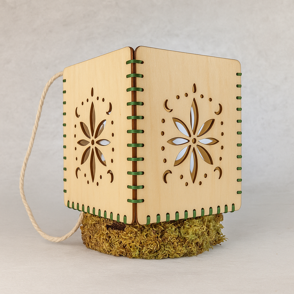 Lanterne artisanale en bois cousu