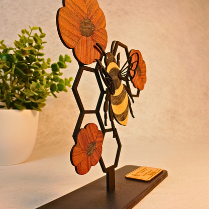 Le Jardin Suspendu — Abeille & Alvéoles Sculpture laser artisanale